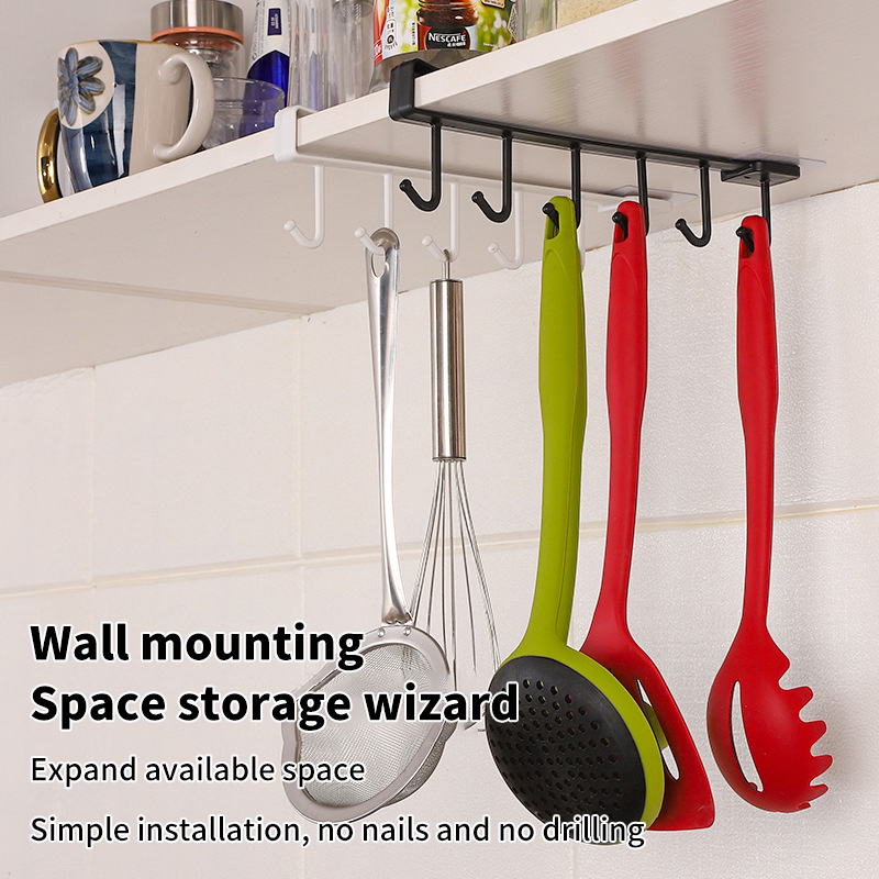 Kitchen Uncle - Półka wisząca z 6 haczykami, plastikowy